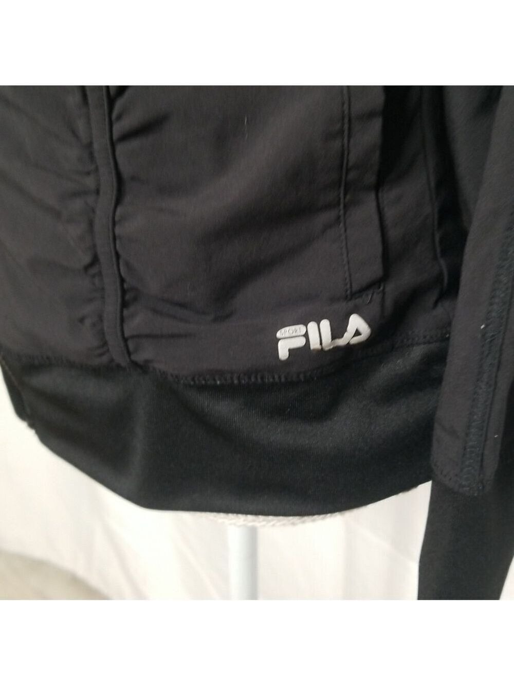 fila track jacket gray black womens size S ruched zip up front thumb holes - Picture 5 of 12